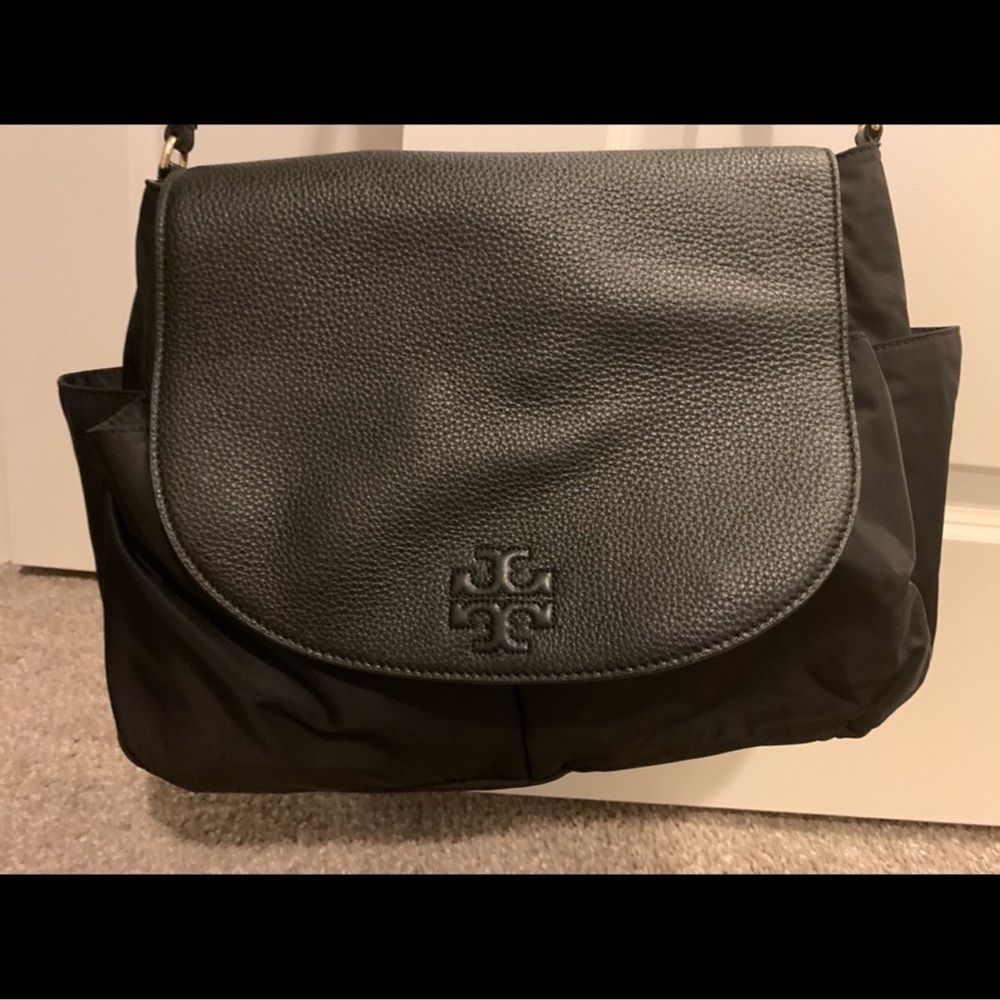 Black Leather diaper cross body Bag